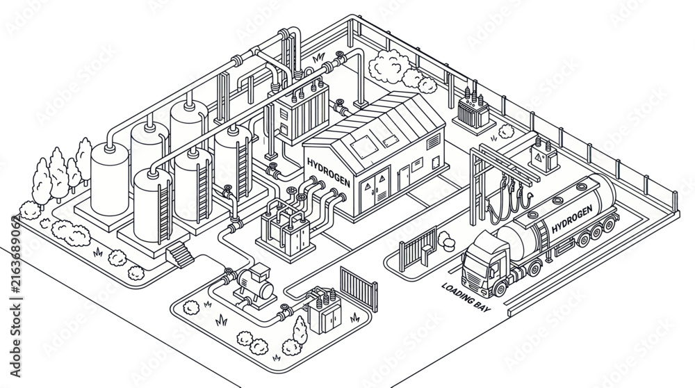 Fototapeta premium Isometric chemical plant and truck loading station