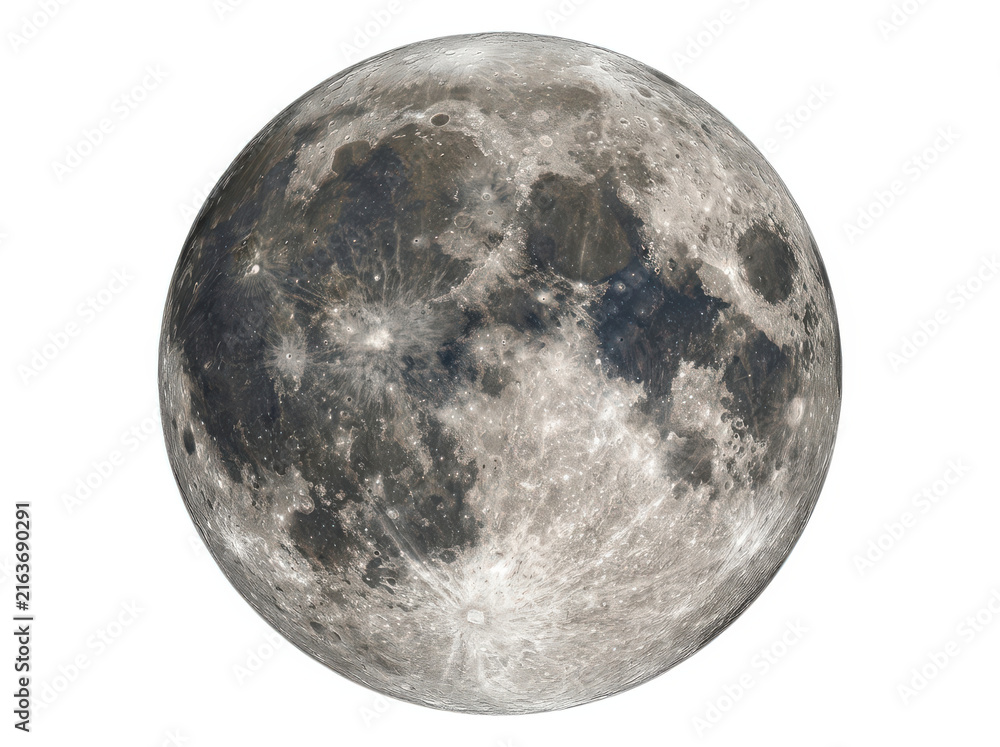 Naklejka premium Full moon bright glowing sphere in the dark night sky detailed celestial object