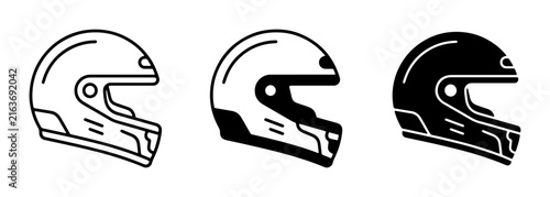 Racing Helmet Icons, Motorcycle Safety Gear Set, Motorsport Protective Headwear Vector Graphics