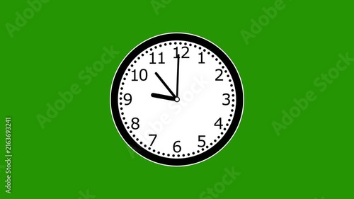 Classic analog wall clock face with moving hands isolated on a bright green screen background, time-lapse editing, business presentations, deadline reminders, and chronological sequences