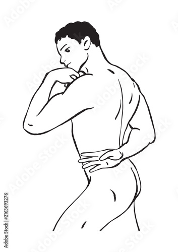 A bodybuilder takes off his shirt and stands showing off his physique.
Black Silhouette Vector Illustration,
Cartoon Sport and Wellness Drawing with Clean Outline Style
