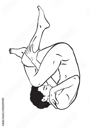 Man Practicing Yoga in Fitness Poses,
Black Silhouette Vector Illustration,
Cartoon Sport and Wellness Drawing with Clean Outline Style