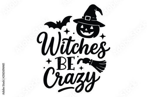 Witch hat pumpkin and bats vector illustration with white background