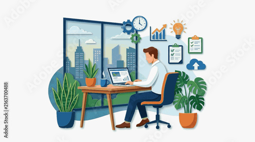 Woman Working Remotely at Home with Laptop and Digital Workspace