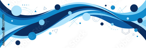 Modern blue flowing waves and geometric elements on white background