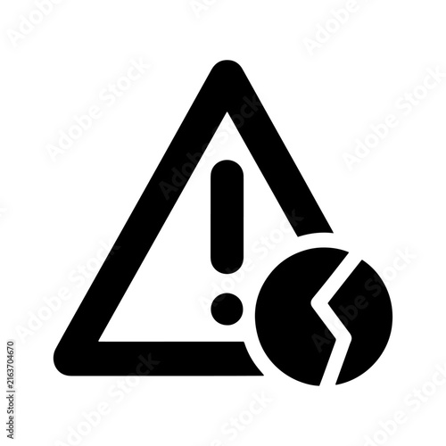 Black warning triangle icon with a broken circle graphic for hazard notification attention triangle notification