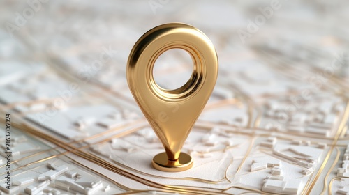 A golden location pin stands tall on a detailed map, signifying a destination or point of interest