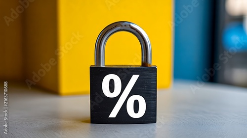 Black padlock with percentage symbol representing interest rate and financial security