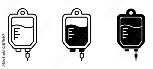 Medical IV Bag Icons, Infusion Fluid Bags, Healthcare and Hospital Symbols, Simple Vector Graphics