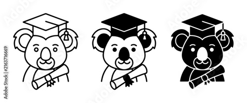 Graduation Koala Icons, Education Symbol Vector Set, Cute Animal Graduate Illustration, Academic Achievement Concept
