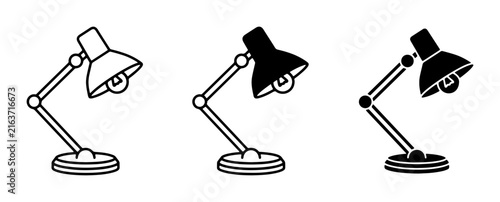 Desk Lamp Icons, Adjustable Task Light Vector Set, Modern Study Lamp Graphics, Black and White Illumination Symbols