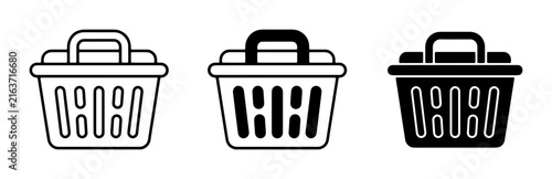 Shopping Basket Icons, Retail Cart Symbols, Grocery Container Graphics, E-commerce Purchase Elements, Three Styles