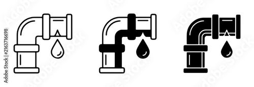Leaking Pipe Icons, Water Dripping Plumbing Symbols, Industrial Fluid System Failure Graphics
