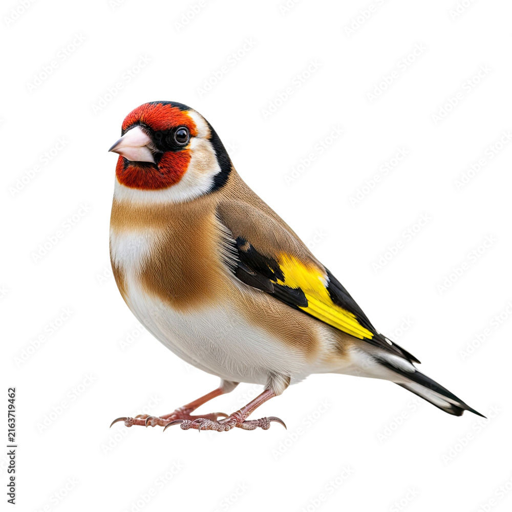 Fototapeta premium European Goldfinch standing isolated on white background