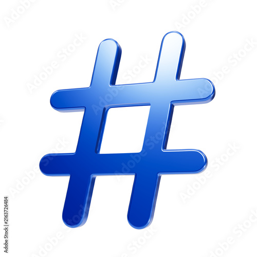 фотографія A single glossy blue hashtag symbol isolated on a black background, featuring a