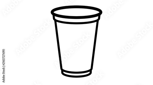 Simple black and white line art of a disposable paper or plastic cup. Great for coffee shop icons, beverage packaging design, and everyday object coloring pages