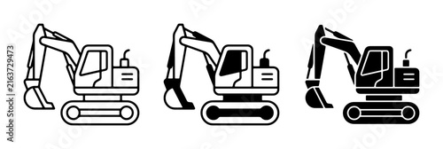 Bild auf Leinwand Excavator Icons Set, Construction Machinery Vector Graphics, Heavy Equipment Sym