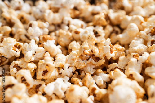 close up of freshly popped popcorn kernels as a crunchy snack