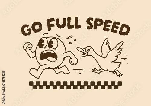 Go Full Speed Funny Running Character Chased By Duck