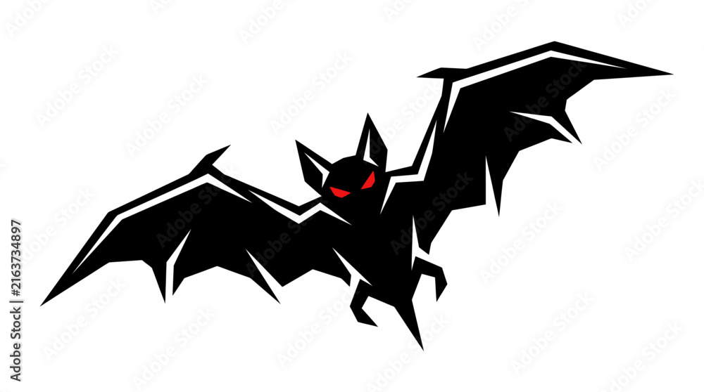 Fototapeta premium Stylized Vector Illustration Of A Flying Bat With Red Eyes