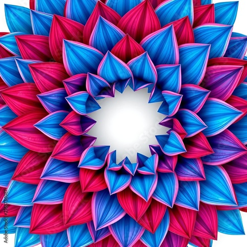 Interwoven petals in traditional Ukrainian blue and red hues form a lush floral wreath, slavic motifs, watercolor