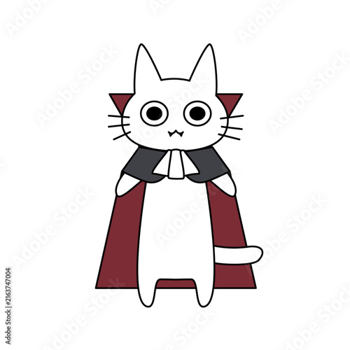 Fototapeta ハロウィンのヴァンパイアに仮装した白猫のかわいいイラスト