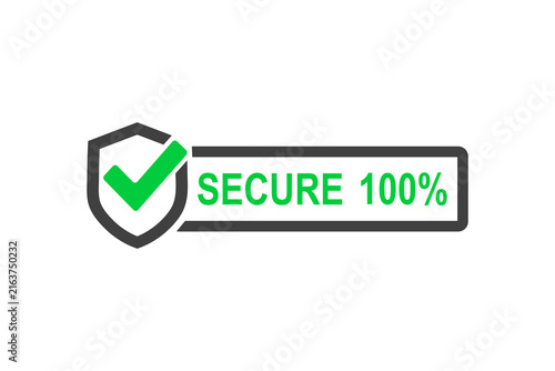 Secure 100 Percent Shield Badge With Green Checkmark Icon for Verified Protection and Safety