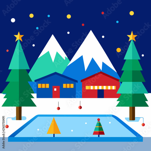 Christmas Ice Skating Rink Vector Illustration