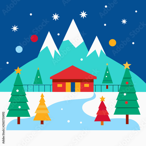 Christmas Ice Skating Rink Vector Illustration