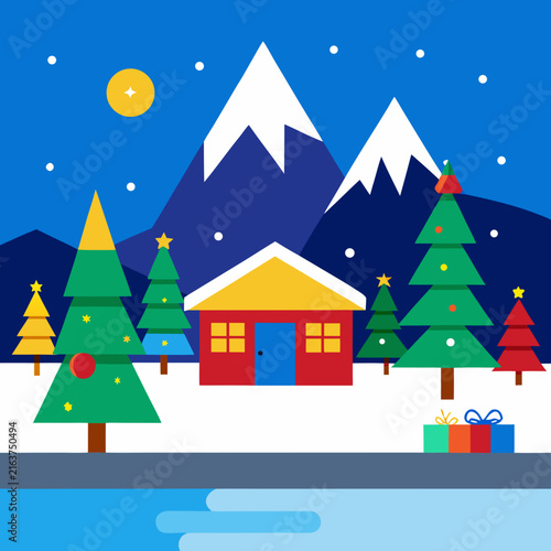 Christmas Ice Skating Rink Vector Illustration