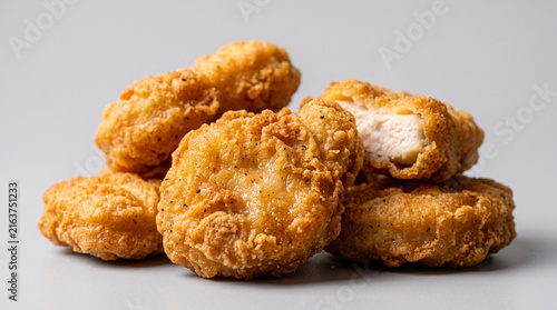 Freshly Fried Crispy Chicken Nuggets Stacked on a Neutral Grey Background Professional Food Photography