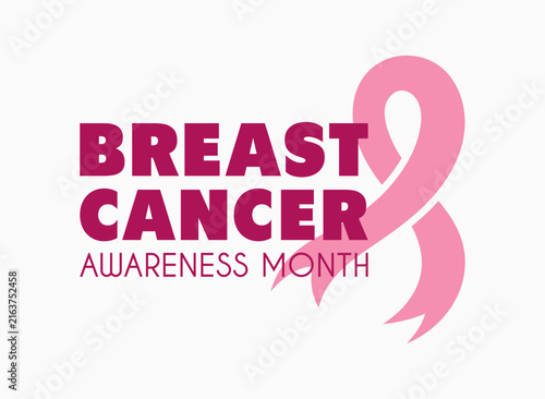 Breast cancer awareness month banner vector illustration with pink ribbon symbol and text on white background.