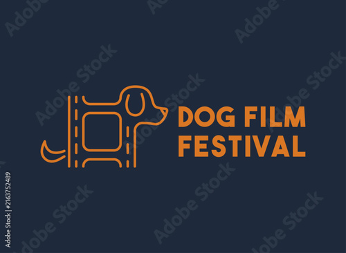 Dog film festival design template with dog head and film strip concept vector.