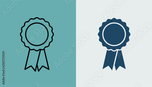 Clean professional award ribbon icons shown in both minimalist outline and solid dark blue versions.