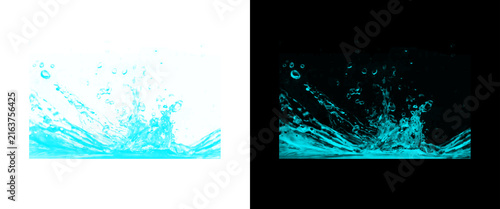 Cuadro en lienzo Turquoise water splash on white and black backgrounds, dynamic liquid crown with