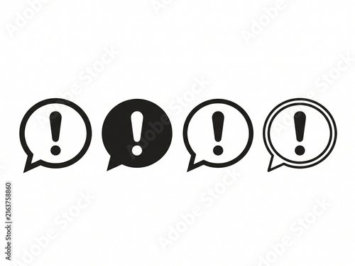 Exclamation Mark Icon Set in Speech Bubbles, Warning and Alert Symbols for Notification and Information Design