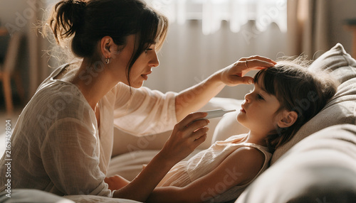Mother Checking Child’s Temperature at Home
