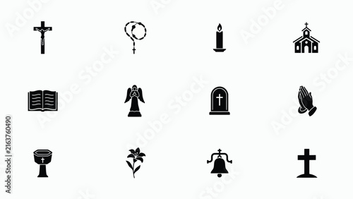 Foto Minimalist black religious symbols icon set with evoking simplicity reverence sy
