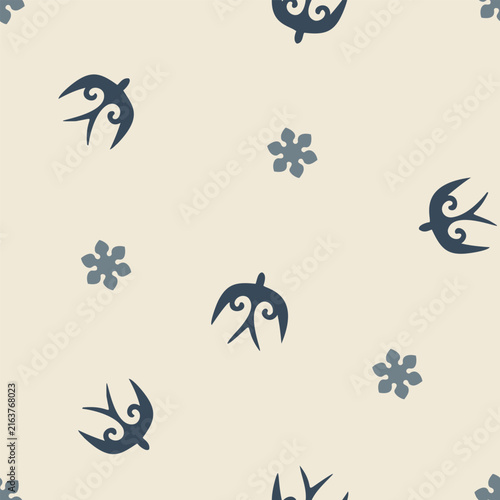Airy eastern swallow and floral motif pattern for textiles wallpaper scarves and home decor
