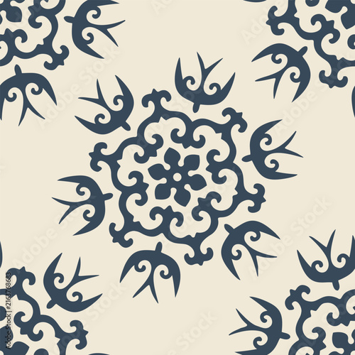 Eastern floral medallion and swallow pattern for textiles wallpaper scarves and decorative design