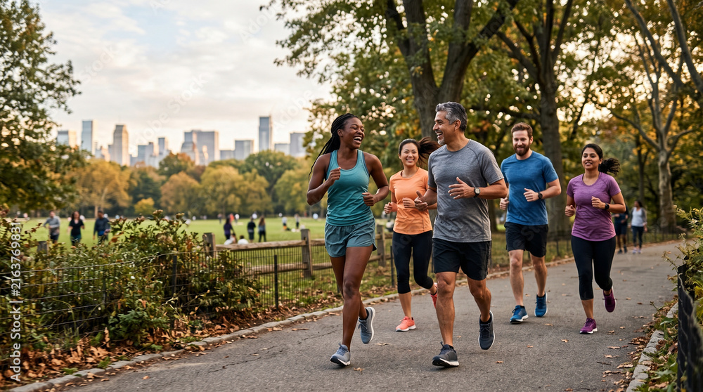 Fototapeta premium Diverse runners jogging in park