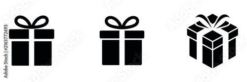 Bild auf Leinwand Black gift box icons with elegant packaging symbols for presents, celebrations, birthdays, holidays, and special occasions