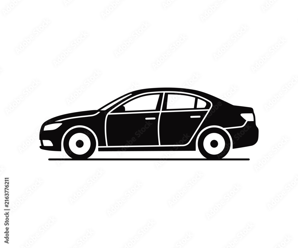 Naklejka premium Classic Sedan Car Automobile Side View Vehicle Vector Icon