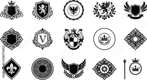 Black and white heraldic shields collection