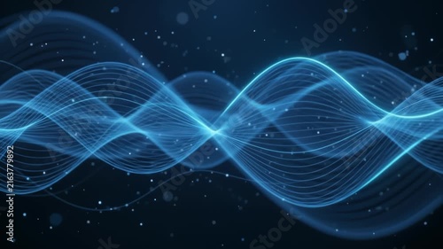Minimal abstract blue light waves and floating particles background animation.
