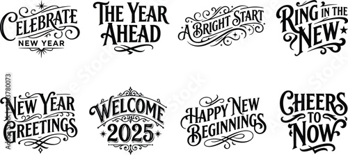 Vintage new year greeting illustrations