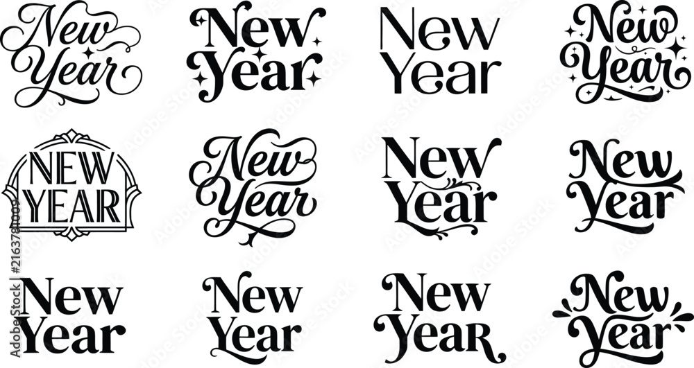 Obraz premium Elegant new year decorative text styles