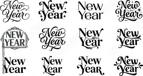 Elegant new year decorative text styles