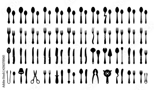 Cutlery Silhouettes Spoon Knife Fork Black Vector Elements Collection