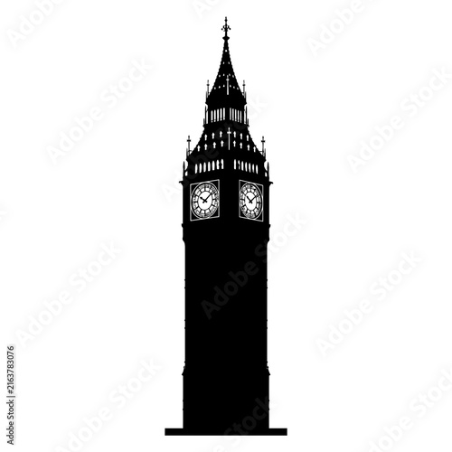 Big Ben clock tower silhouette is presented as a simple black vector icon.